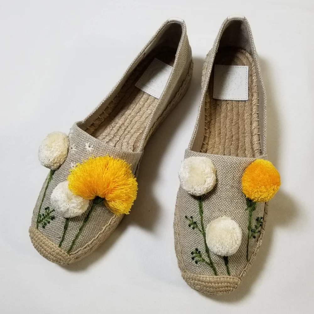 NIB Tory Burch‎ Lily Platform Espadrille Linen/Embroidery in Natural Size 9.5